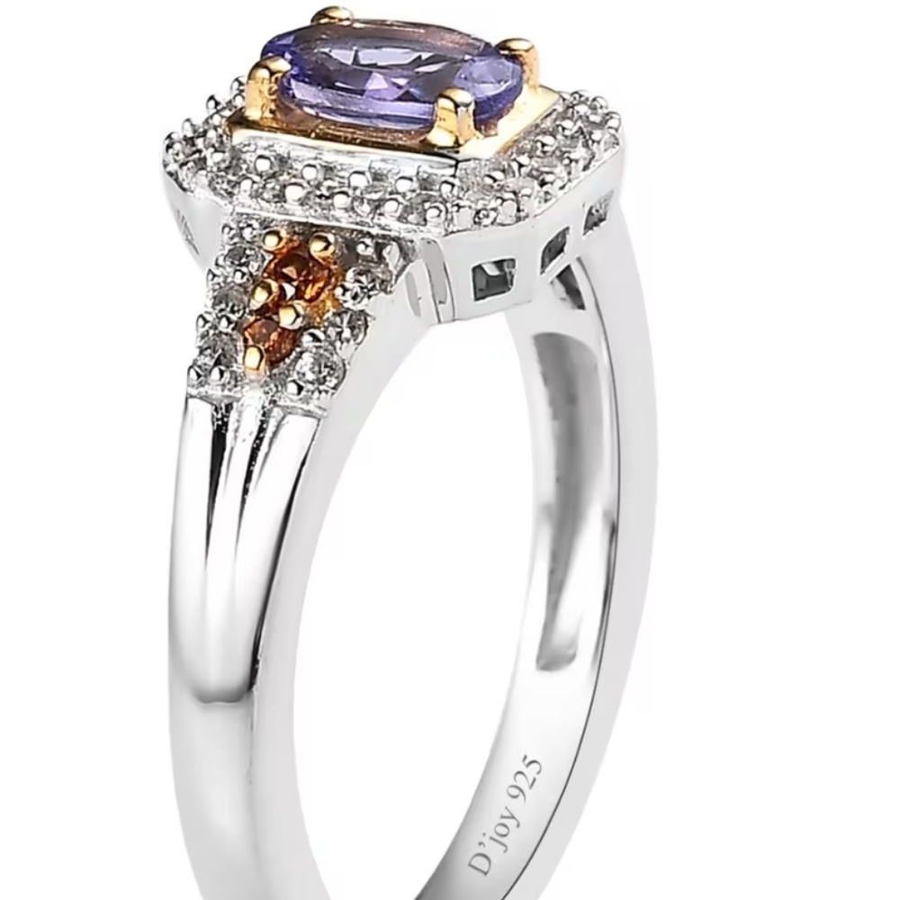 Genuine Tanzanite, Champagne & White Zircon Platinum Sterling Silver Sz 7 - Picture 2 of 10